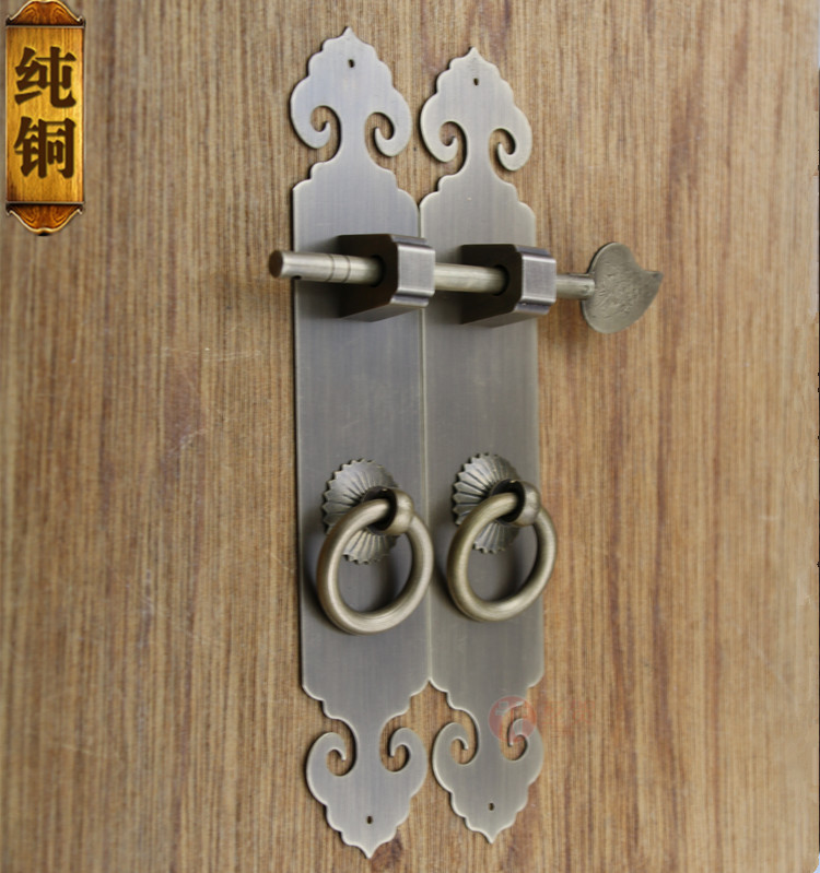 Chinese imitation antique pure copper Ruyi with straight strips of plain handle overall cabinet bookcase wardrobe cabinet door pull-ring decorative bolt handle