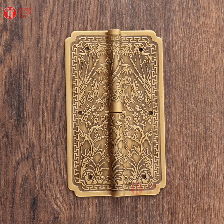 6x10cm Chinese antique pure Copper carved hinge bookcase cabinet Shoe cabinet cabinet door window hinge dump plane hinge