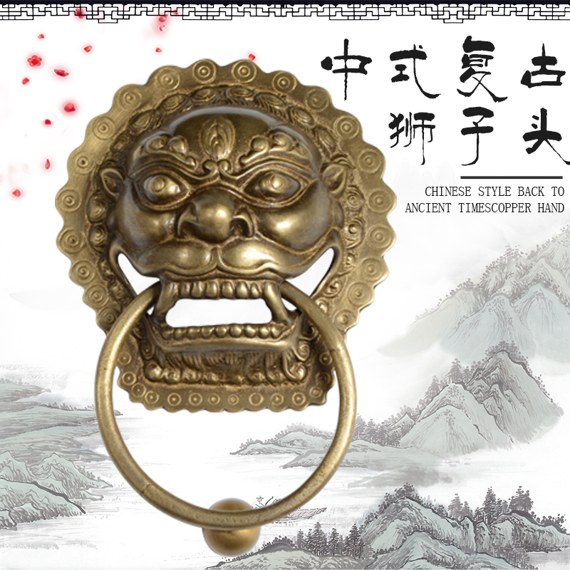 Chinese imitation ancient gate lion head bronze handle behemoth head door ring pull-ring ancient building decoration paving the first villa door cymbals