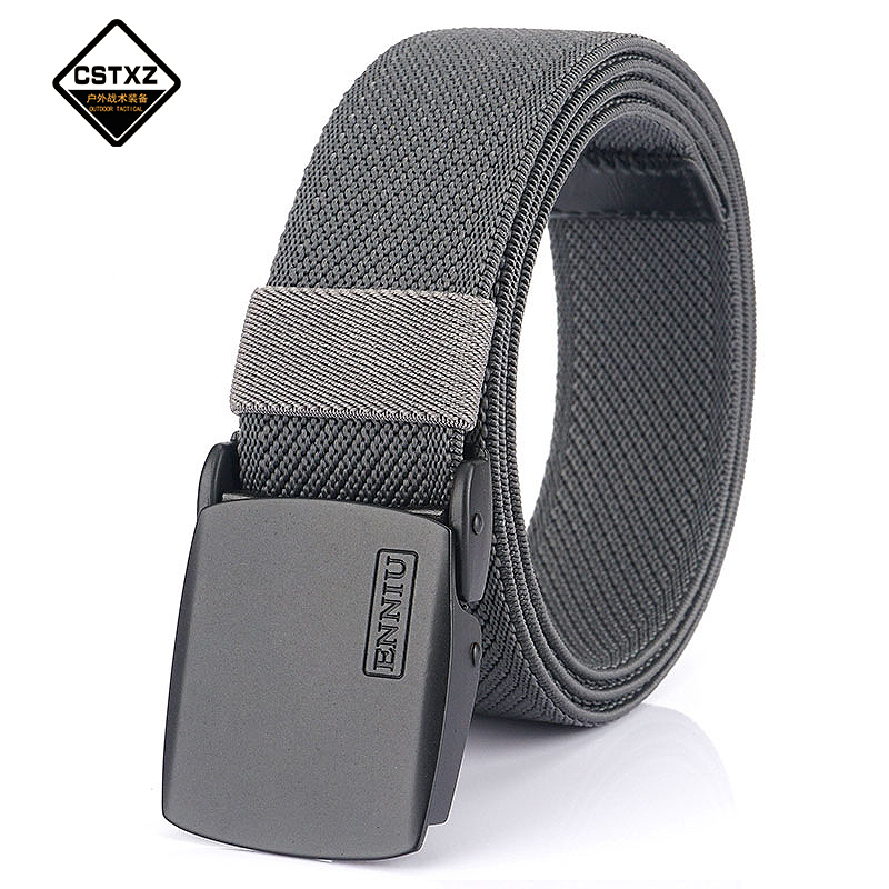 Outdoor leisure belt men and women metal alloy buckle strong wear-resistant elastic elastic belt simple black all-match