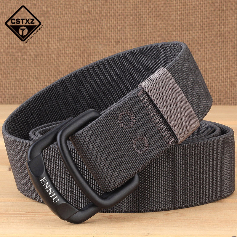 New outdoor summer double ring buckle elastic nylon elastic belt men's fashion casual belt canvas woven pants belt women