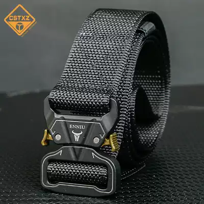 Outdoor tactical belt men's zinc alloy belt head metal texture military fans leisure quick plug function denim overalls belt
