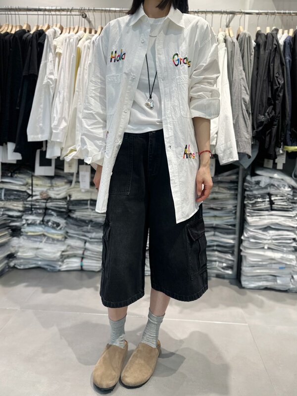 Women's Oversized Shirt 2026 Spring Casual Loose Large Embroidered Letter Versatile Mid-Length Cotton Linen Shirt Jacket