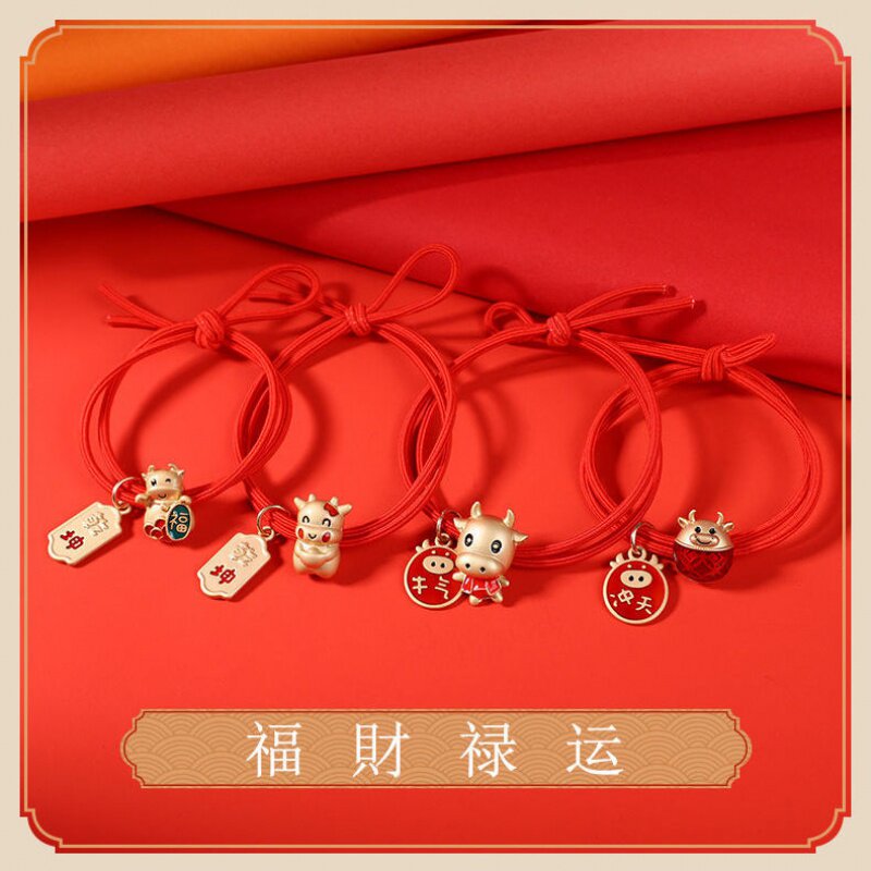 Birth year transshipment red rope bracelet New Year's festive hair rope couple small ancestors small leather case New Year's good luck tie head rope