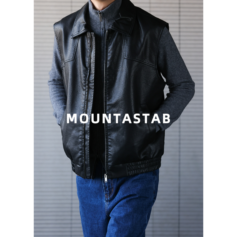 Mountastab Layered Leather Vest with Original Texture, Washed Pu Leather Biker Cape Design, Sleeveless Jacket Mountastab Layered Leather Vest with Original Texture, Washed Pu Leather Biker Cape Design, Sleeveless Jacket