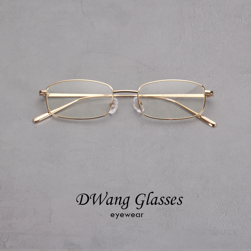 Vintage Narrow Square Metal Glasses for Men, Trendy and Stylish for Women, Retro Hong Kong Style with Gold Wire, Anti-Blue Light, Suitable for Prescription Lenses