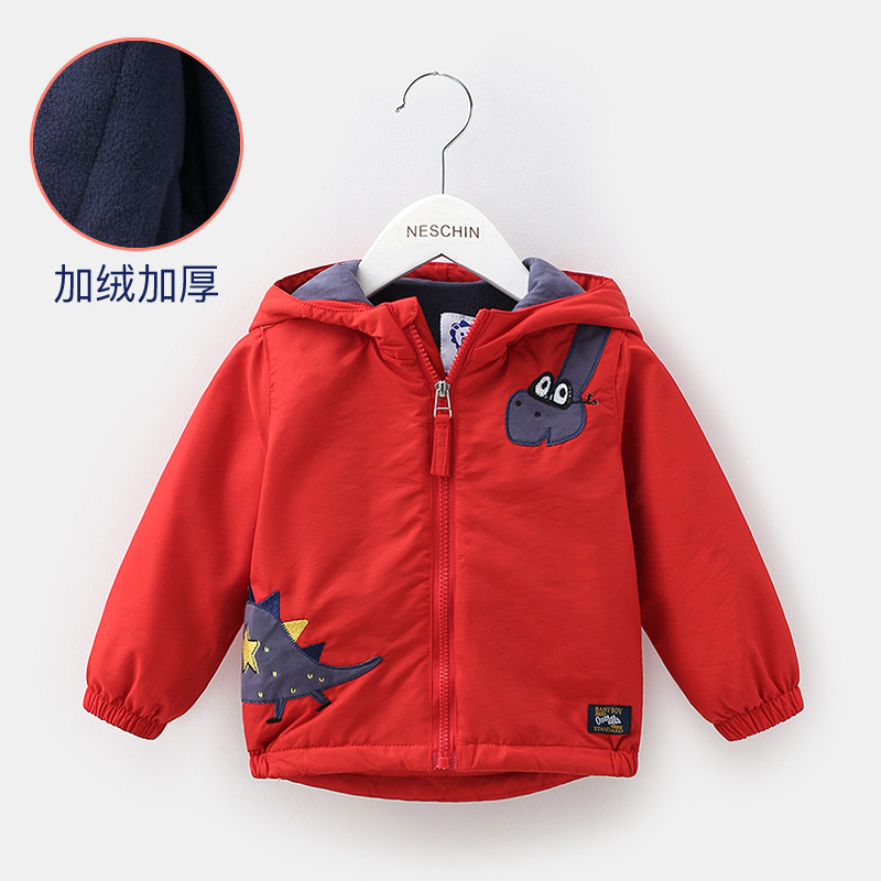 Green Tree City Children's clothing baby boy cartoon plus velvet thick coat children's hooded Western style warm clothes autumn and winter