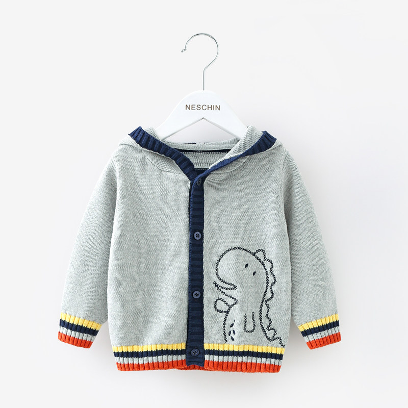 Green Tree City Children's Clothing Baby Boys Knitwear Cardigan Cotton Children's Hooded Sweater Cardigan Thin Spring and Autumn