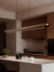 Moon-View Restaurant Chandelier, Modern Minimalist Designer, Light Luxury Tea Room Island Table, Dining Table, Mid-Century Style, Linear Strip Lighting