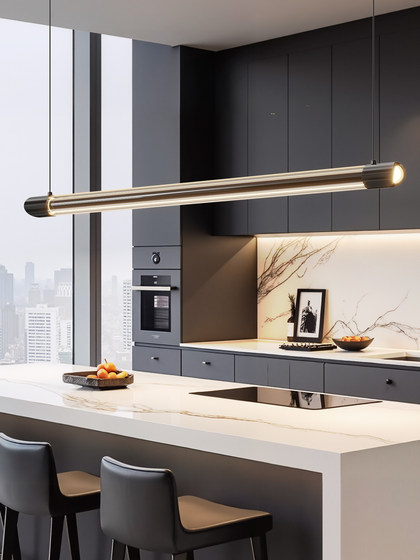 Italian Minimalist Hao Yue Restaurant Chandelier, Modern Minimalist Designer Light Luxury Tea Room Island Table Dining Table Linear Strip Light