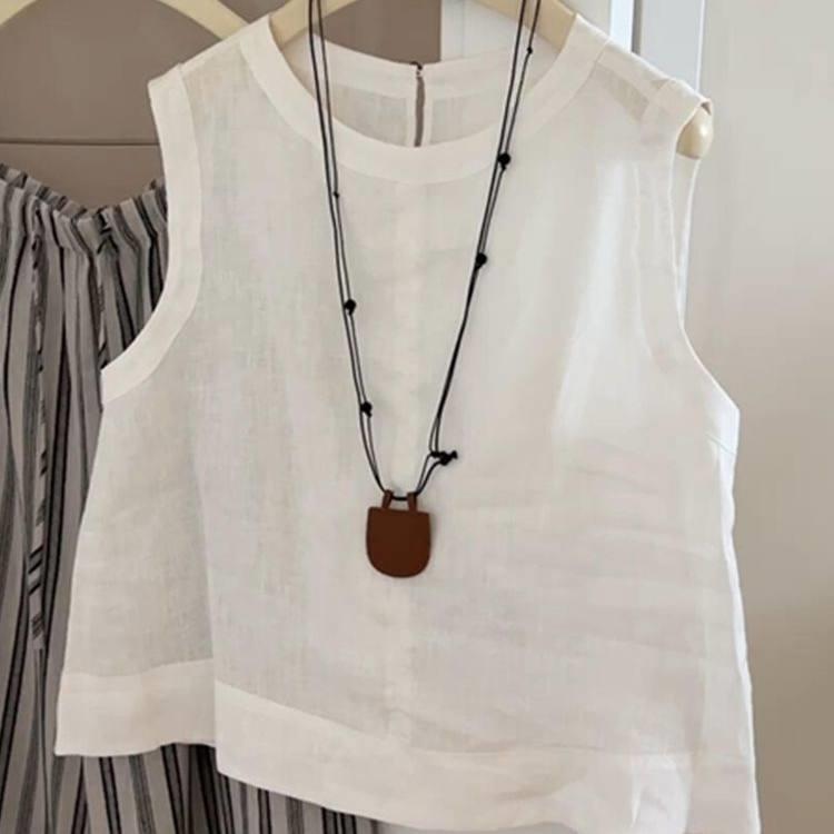 Chuxin Homemade! Simple and Stylish White Linen Sleeveless Top 2025 Summer Minimalist Loose Top Chuxin Homemade! Simple and Stylish White Linen Sleeveless Top 2025 Summer Minimalist Loose Top