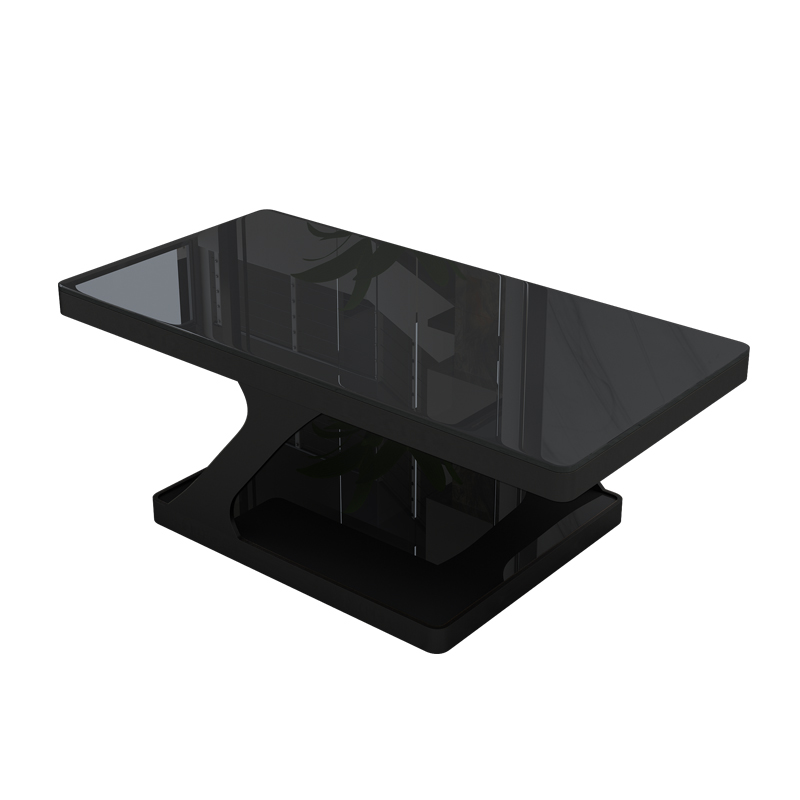 Black tempered glass coffee table Simple modern rectangular combination Double-layer office tea cabinet Tea table small apartment type