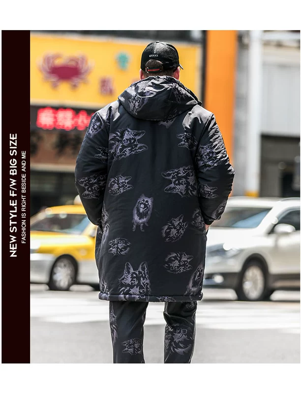 Sói đầu in thêm cỡ lớn quần áo nam dài áo khoác cotton ba bộ giải trí cộng với phân bón để tăng thời trang lỏng lẻo - Cực lớn quần ống rộng nam