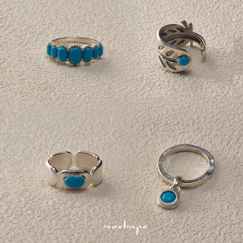 Ensage Natural Turquoise Gemstone Blue Water Drop Feather Open Sterling Silver Ring Niche Original Design Ensage Natural Turquoise Gemstone Blue Water Drop Feather Open Sterling Silver Ring Niche Original Design