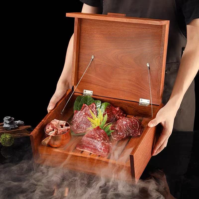 Trendy Japanese-Style Hot Pot Korean Bbq Restaurant Wooden Blind Box Artistic Dishes Dry Ice Creative Wooden Box Tableware Set
