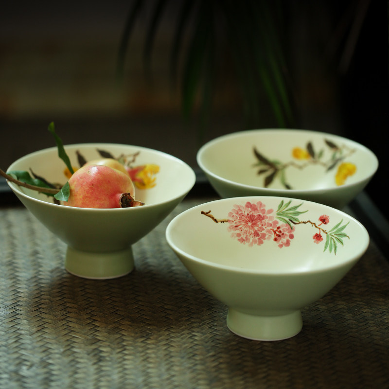 Jingdezhen full hand-painted bergamot peach flower ceramic small fresh bamboo hat small bowl fruit plate tea ceremony tea table zero matching snack plate