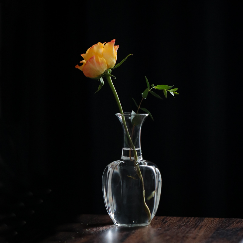 Chinese style meditation glass vase transparent petal water pewter minimalist modern home dining room flower arrangement swinging pieces-Taobao