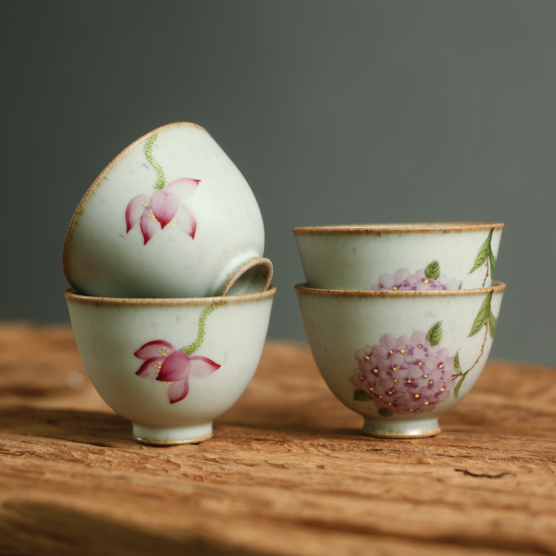 Jingdezhen's coarse pottery full-hand painted embroidered ball lotus lotus tea tea tea drinking master's cup Gongfu tea with ceramic single cup