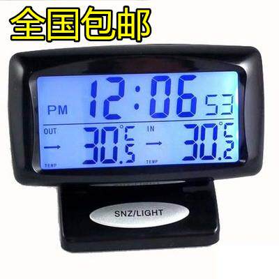 Car clock inside and outside double thermometer with night - light electronic clock for car vehicle digital display meter