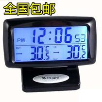 Car clock car inside and outside double thermometer with luminous electronic clock digital display electronic watch