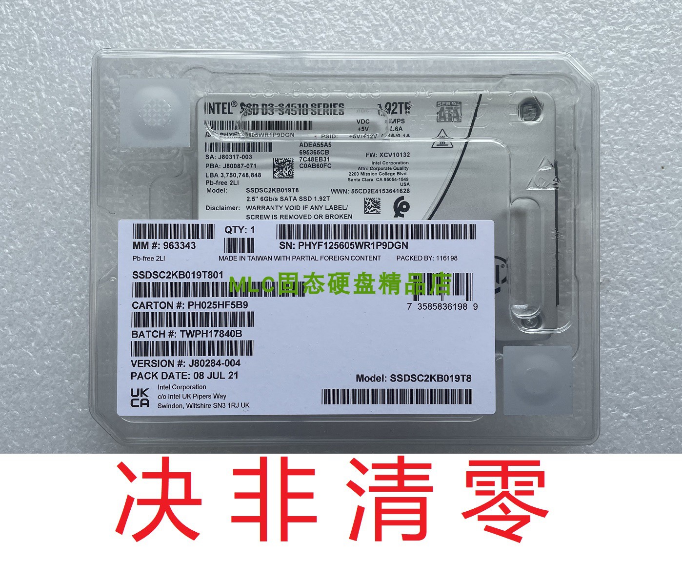 Intel Intel S4510 S4520 1 92T 3 84T 2T 4T S4500 SSD