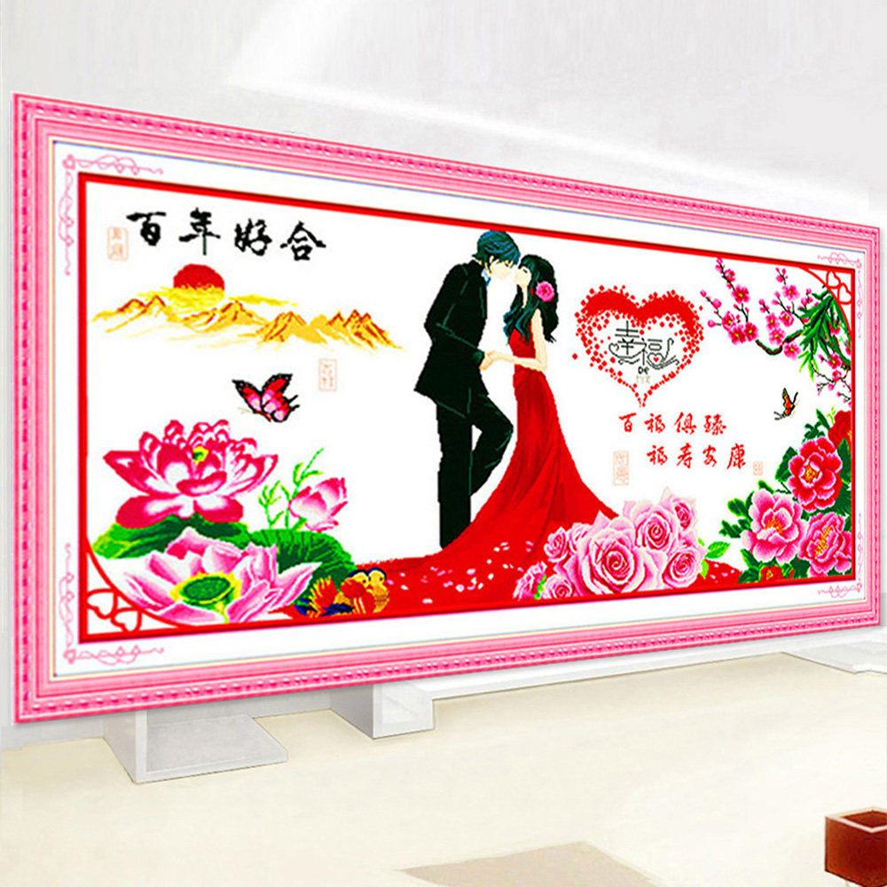 Modern minimalist printing cross embroidered hundreds of years of good fit wedding gift line embroidered series happy version living room big picture cotton thread