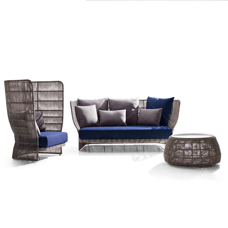 Outdoor rattan sofa sofa outdoor leisure single simple chaise longue sofa living room courtyard coffee table combination rattan chair