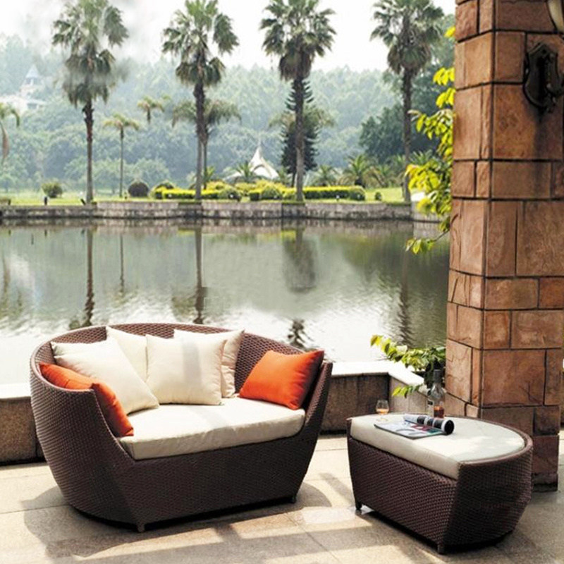 Outdoor rattan sofa combination deck chair creative small apartment round leisure balcony villa terrace rattan chair rattan deck bed