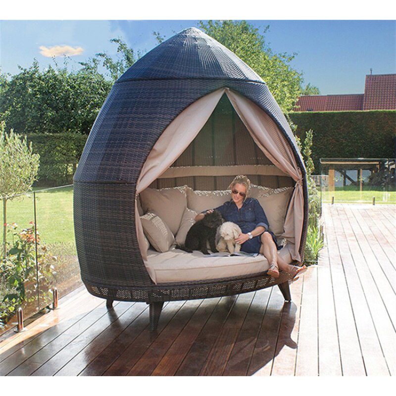 Outdoor Round Bed with Canopy for Patio, Swimming Pool Lounge Bed ...