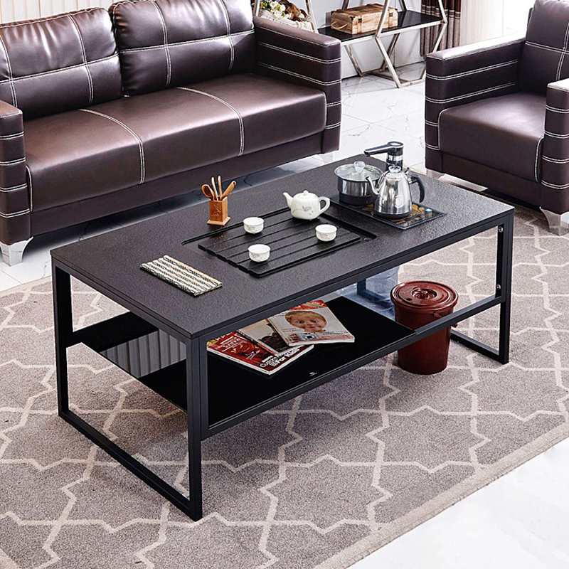 Suzhou-style burning stone kung fu tea table simple modern creative iron office tea table tempered glass marble coffee table