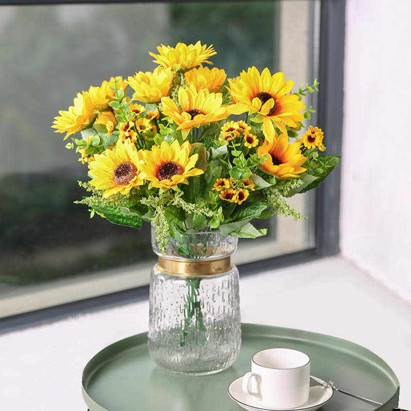 Sunflower simulation bouquet decoration drying vase home living room fake flower decoration large floor flower arrangement decoration