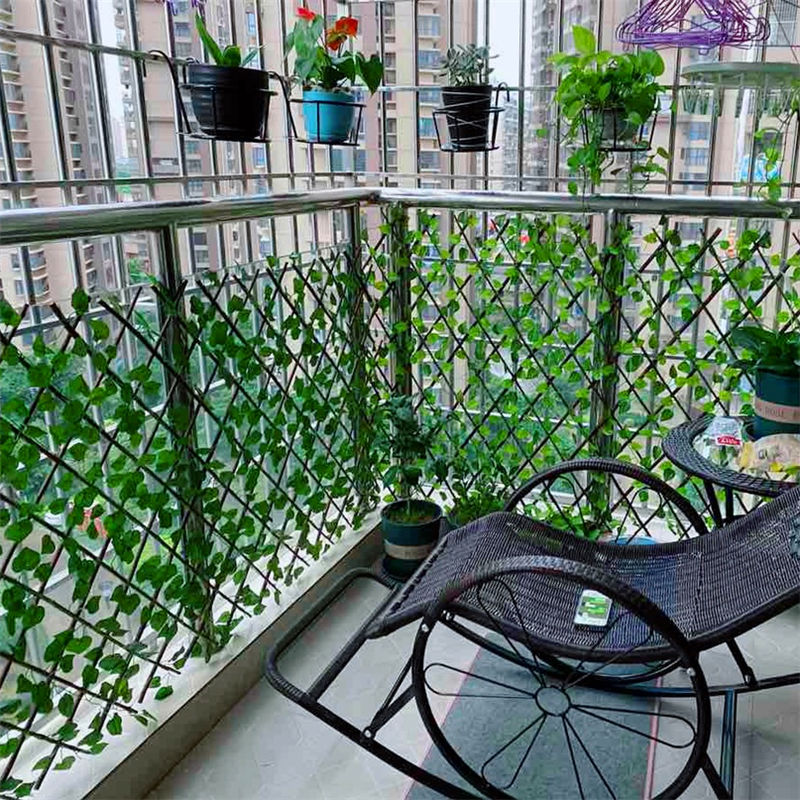 Artificial plant wall flower stand with leaves telescopic fence Balcony block decorative wooden fence fence indoor fake flower