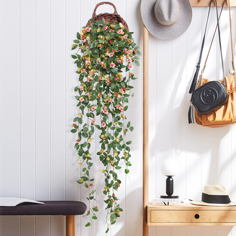 Simulation Rose Wall Wall-mounted Balcony Decoration Flower Vine indoor fake flower rattan Living room Wall Plastic Ceiling Plant-Taobao