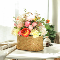 Simulation flower small flower basket rattan knitted hand dry flower woven basket table fake flower decoration basket living-room floral swing piece flower