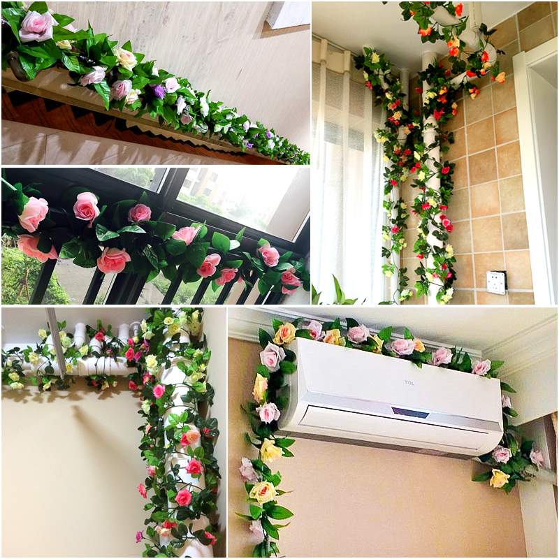 Simulated Rose Vine Fake Vine Plastic Plant Living Room Air Conditioning Pipeline Winding Balcony Decorated Wall Block