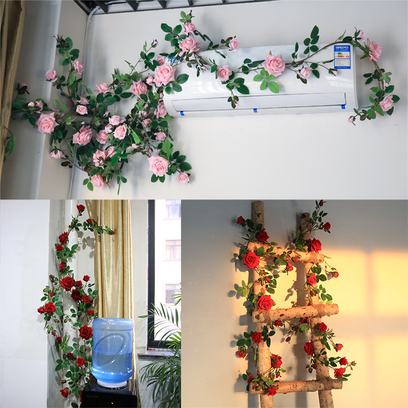 Emulation Rose Vine Fake Flowers Vines Air Conditioning Duct Stairway Balcony Decoration Shelter Railing Plastic Vine plant-Taobao