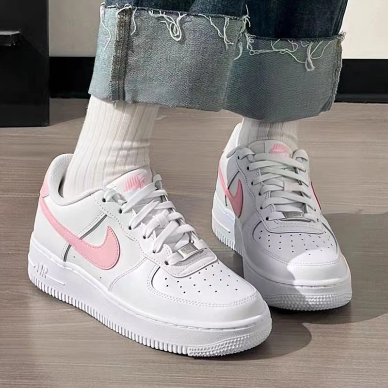 Nike Air Force 1 Fashionable and Comfortable Low-Top Sneakers for Big Kids in White/Soft Pink Ct3839-115