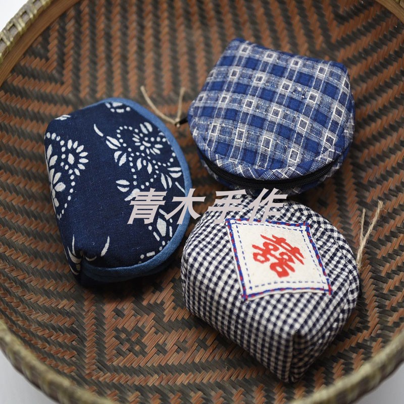 Native cloth old cloth handmade original hi word blue print wallet coin wallet storage bag finished non-material bag shell bag