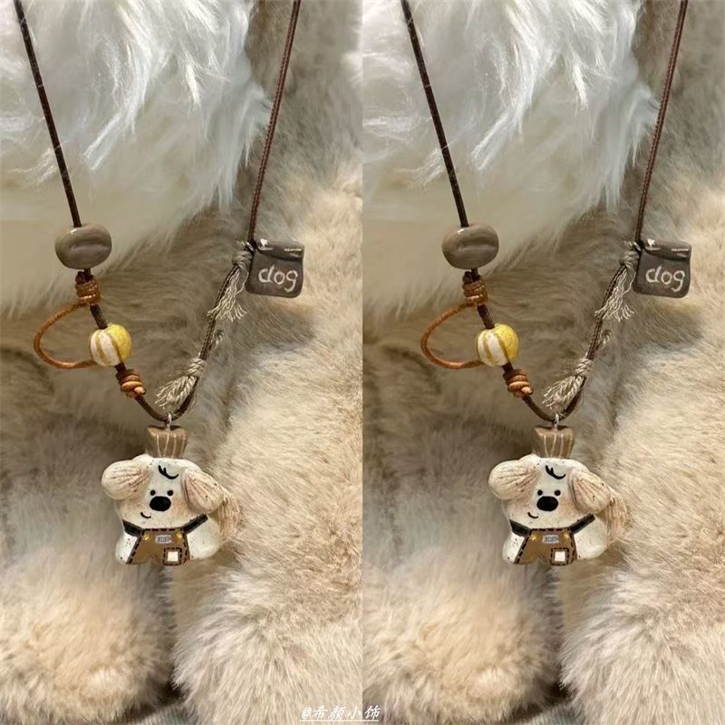 High-End Version~Puppy Barista Long Chain Braided Rope Cute Versatile Necklace Clavicle Chain Sweater Accessory Pendant