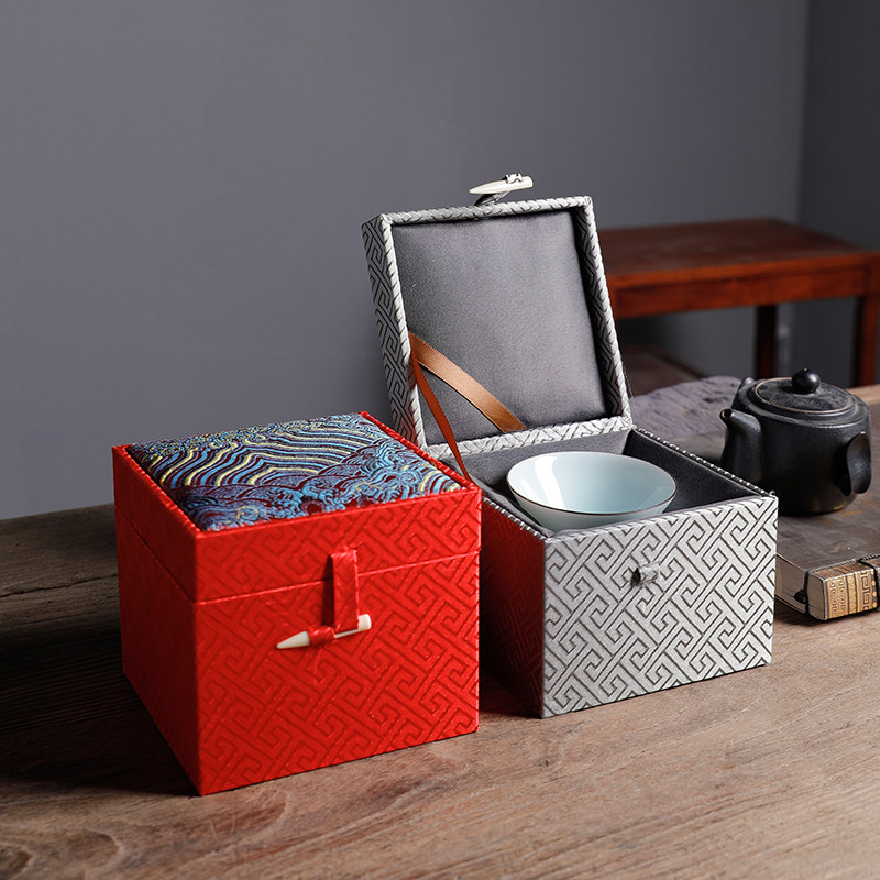 (Special Offer) Chinese style Jianzhan single cup brocade box Master cup Universal packaging box Teacup teapot packaging box wholesale