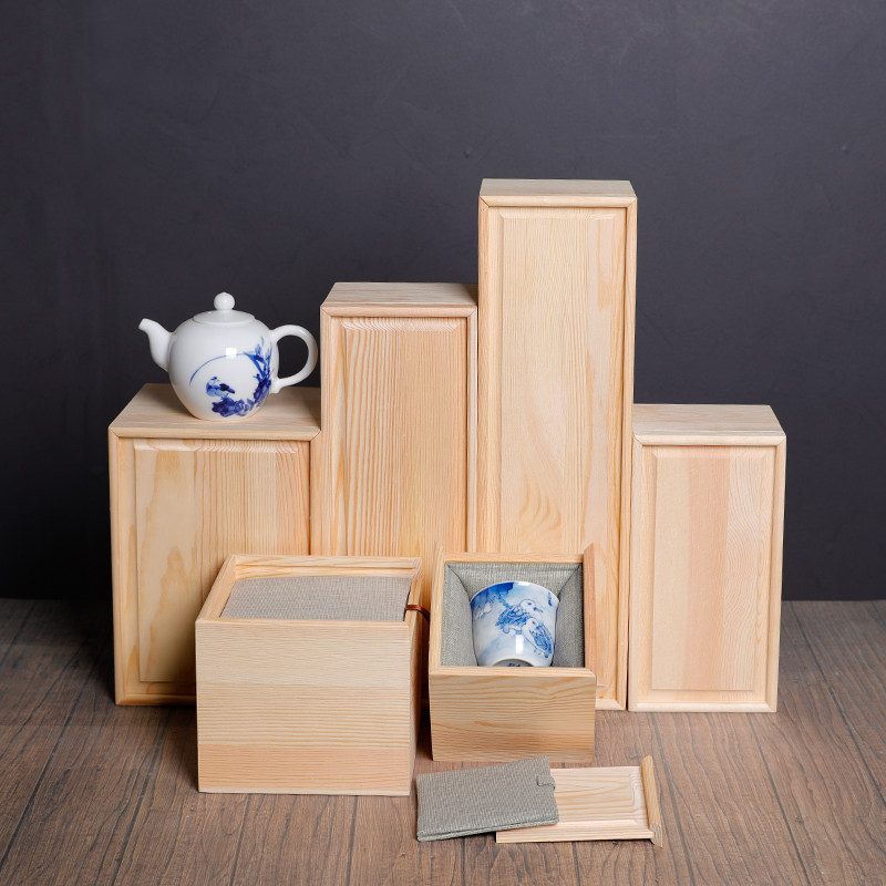 Jingxin packaging high-grade pine pull gift box double cups three cups four cups cover bowl solid wood packing box custom-made