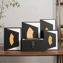 High-grade leather tea set packaging box ceramic teacup bowl one pot two cups purple sand teapot gift box Square