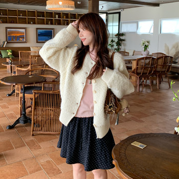 Berry likes you and likes a large customized cream circle wool sweater cardigan loose round neck short jacket