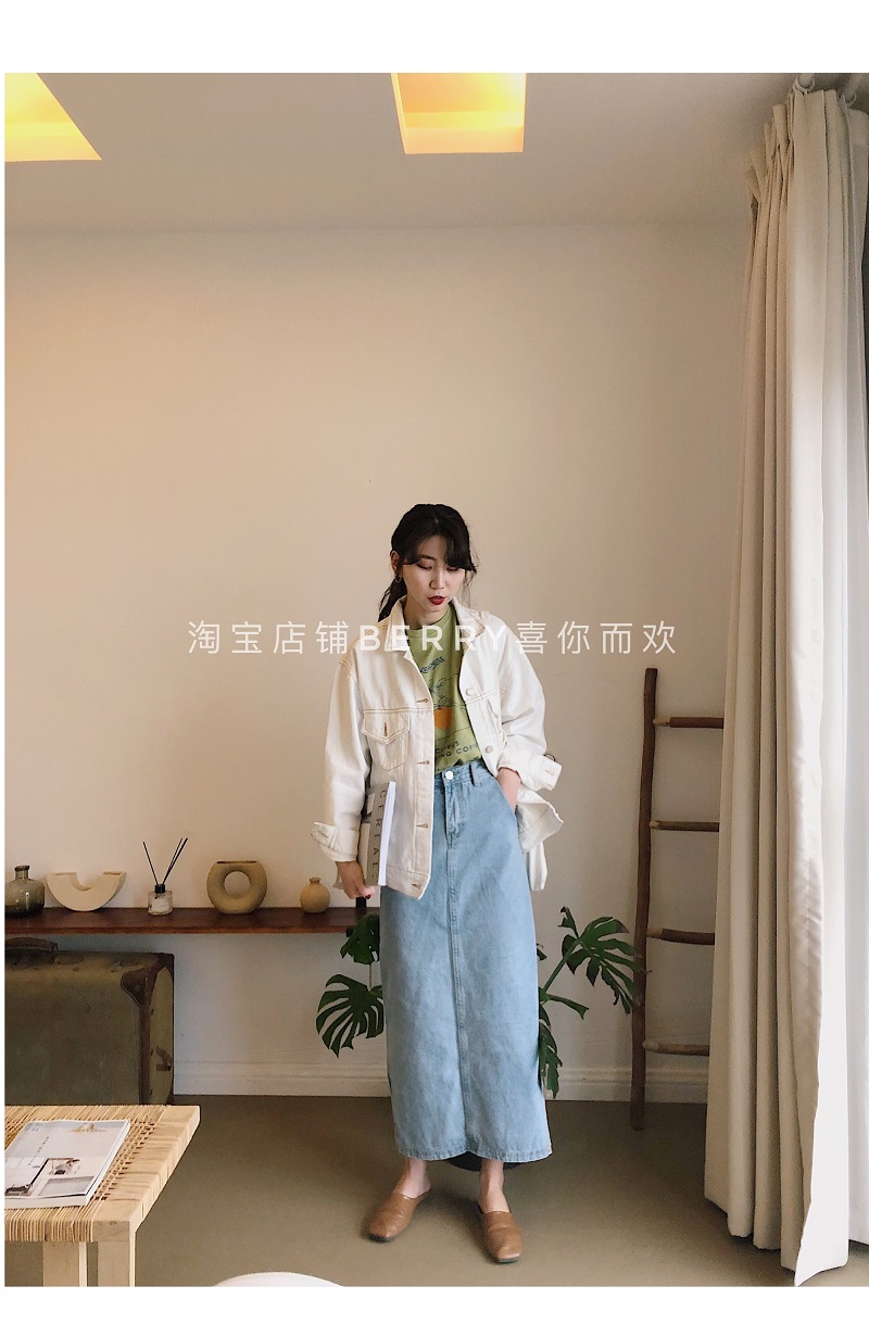 Berry thích bạn và niềm vui Pang Tùy chỉnh váy xẻ dài váy denim nữ eo cao Hàn Quốc xuân hè - Váy mẫu chân váy công sở