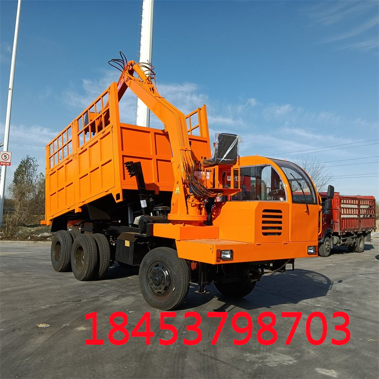 Four unlike a random excavator crane four-wheel diesel truck mounting and excavator crane as one agricultural transport vehicle