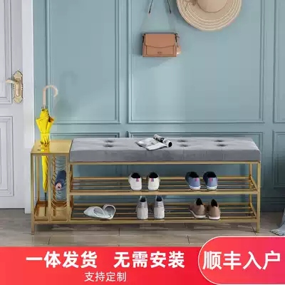 Shoe stool at home door can be seated shoe cabinet umbrella stand integrated simple home iron soft bag cushion wearing shoes stool