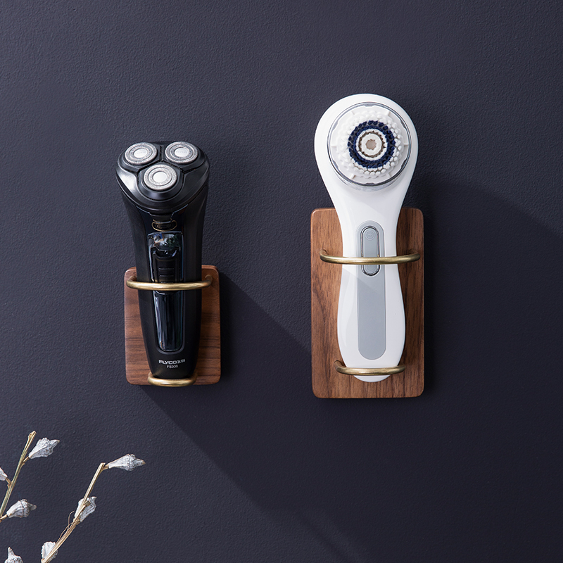 Punch-free beauty instrument storage bracket bathroom solid wood wall-mounted electric razor rack comb razor rack