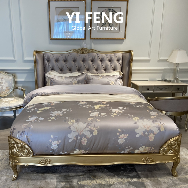 American light and luxurious double bed retro luxurious solid wood bed European style palace Mekvay Viennale Soft bunk beds Beauty family sculptures-Taobao