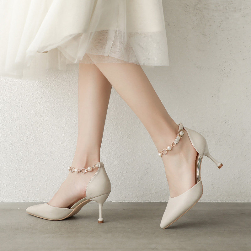 Pointed Wrap Shoes 2022 Spring paragraph High heels Girls 2022 New design Feeling Little crowdsourced Temperament Spring Autumn Drizzle Heel Shoes