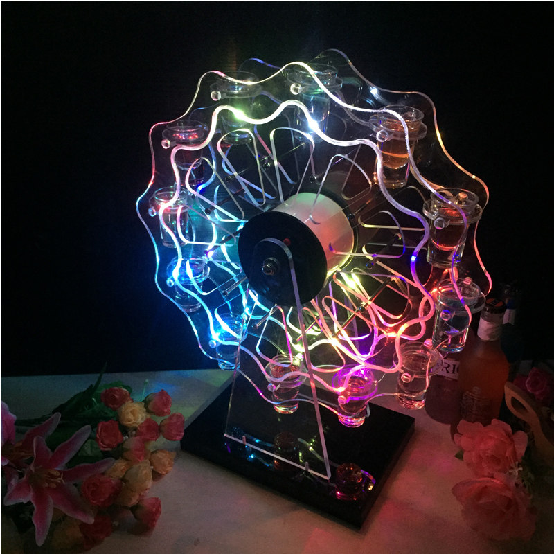 Skyscraper Wheel LED Seven Color Luminous Acrylic Charging Cocktail Glass Rack Bar KTV Creative Bullet Cup Rack Wine Rack